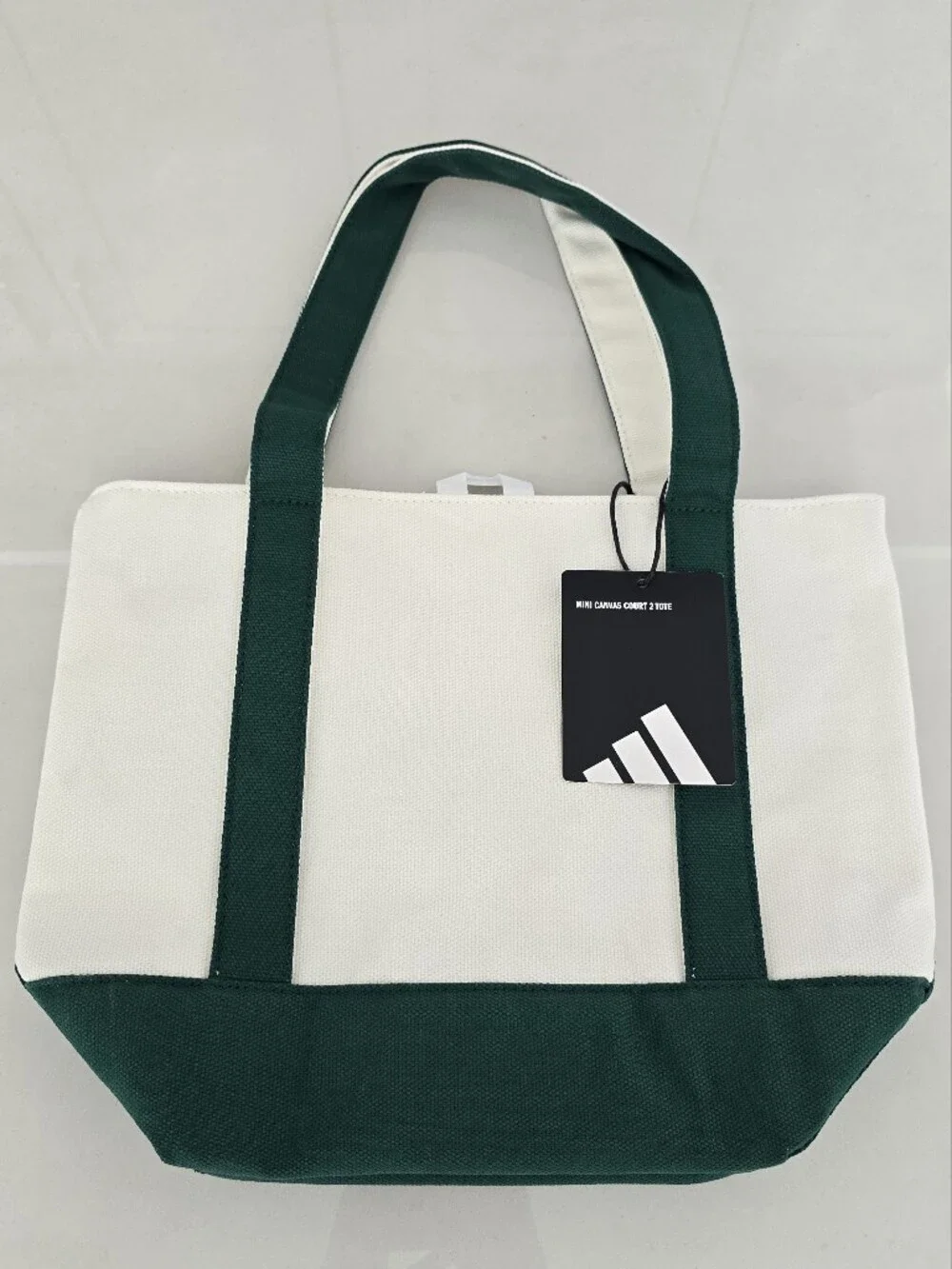 NWT adidas Two-Tone Canvas Tote in Cream and Dark Green